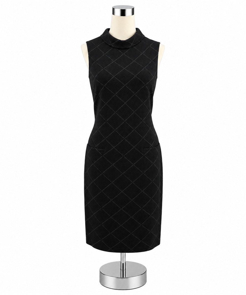 Sharagano Diamond Jacquard Knit Sheath Dress Black Gray Size 10